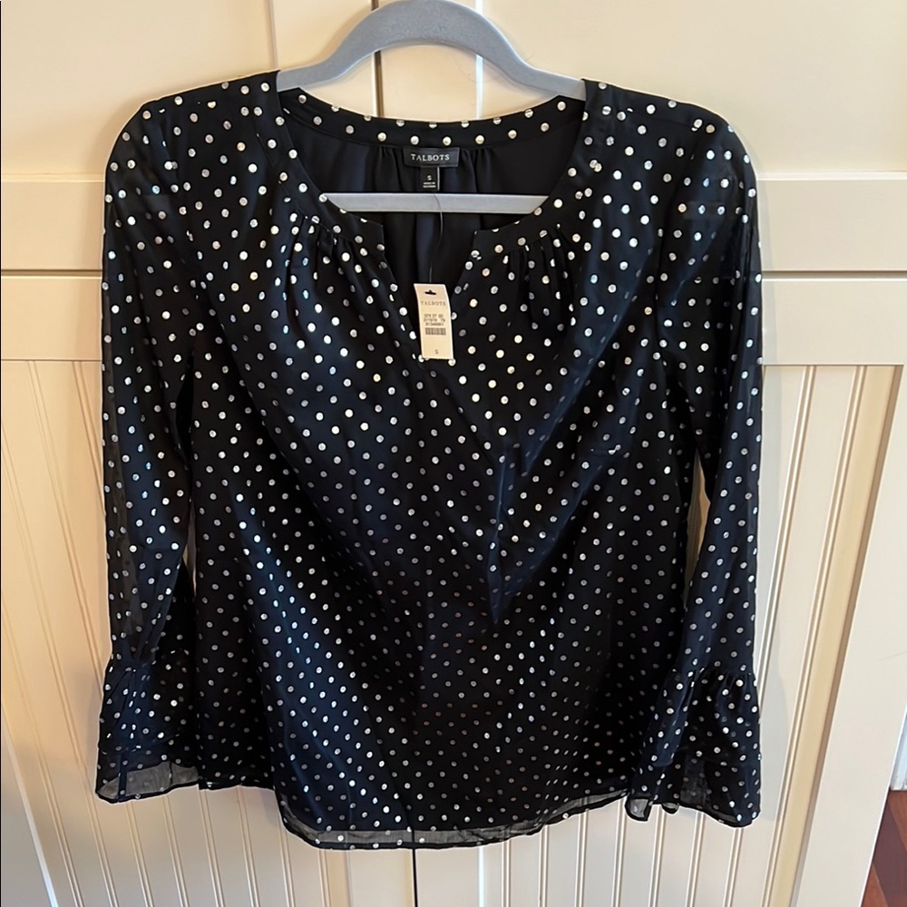 Talbots Black and White Bell Sleeve Blouse
